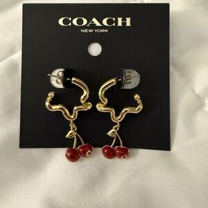 Coach Gold and Red Cherry Drop Earrings